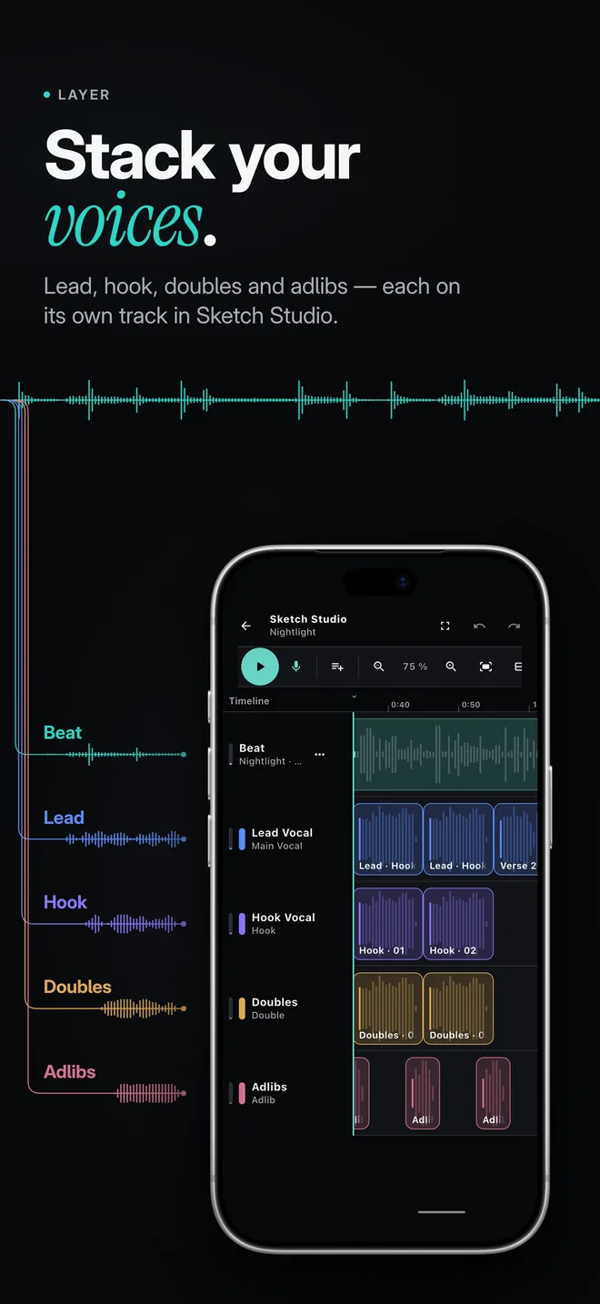 App Store visual “Stack your voices” with VERSIQ Sketch Studio.